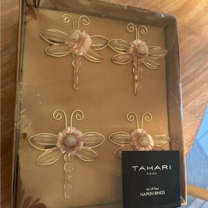 Tahari Gold and Pink Dragonfly Napkin Rings